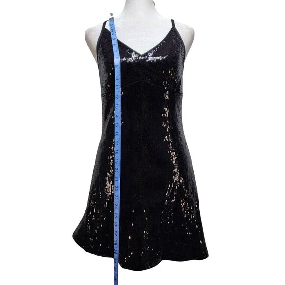 Black Sequin Sleeveless Cocktail Mini Dress WOMENS By Meetjen Size M - Picture 6 of 12